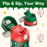 Christmas Insulated Water Bottle with Straw - Leak Proof Stainless Steel Water Bottle for School, Travel, Keeps Cold All Day, One-Touch Flip Lid, Holiday Gifts For Women Men, 24 oz, Frosty Forest