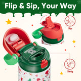 Christmas Insulated Water Bottle with Straw - Leak Proof Stainless Steel Water Bottle for School, Travel, Keeps Cold All Day, One-Touch Flip Lid, Holiday Gifts For Women Men, 24 oz, Santa Parade