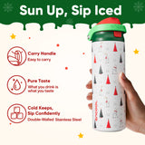ENCOOL Christmas Insulated Water Bottle with Straw, Stainless Steel Water Bottle, Leak Proof BPA-Free, Keeps Cold for 24 Hours for Sports, Christmas Holiday Gifts for Women, 24oz, Nordic Noel
