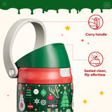 Christmas Insulated Water Bottle with Straw - Leak Proof Stainless Steel Water Bottle for School, Travel, Keeps Cold All Day, One-Touch Flip Lid, Holiday Gifts For Women Men, 24 oz, Frosty Forest
