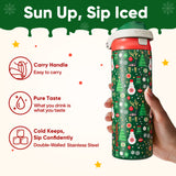 Christmas Insulated Water Bottle with Straw - Leak Proof Stainless Steel Water Bottle for School, Travel, Keeps Cold All Day, One-Touch Flip Lid, Holiday Gifts For Women Men, 24 oz, Frosty Forest