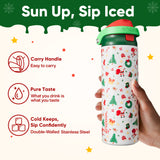 Christmas Insulated Water Bottle with Straw - Leak Proof Stainless Steel Water Bottle for School, Travel, Keeps Cold All Day, One-Touch Flip Lid, Holiday Gifts For Women Men, 24 oz, Santa Parade
