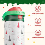 ENCOOL Christmas Insulated Water Bottle with Straw, Stainless Steel Water Bottle, Leak Proof BPA-Free, Keeps Cold for 24 Hours for Sports, Christmas Holiday Gifts for Women, 24oz, Nordic Noel