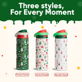 ENCOOL Christmas Insulated Water Bottle with Straw, Stainless Steel Water Bottle, Leak Proof BPA-Free, Keeps Cold for 24 Hours for Sports, Christmas Holiday Gifts for Women, 24oz, Nordic Noel