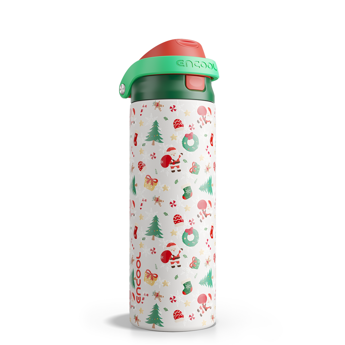 Christmas Insulated Water Bottle with Straw - Leak Proof Stainless Steel Water Bottle for School, Travel, Keeps Cold All Day, One-Touch Flip Lid, Holiday Gifts For Women Men, 24 oz, Santa Parade